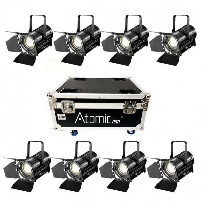 Atomic Pro Scala 200 8 fari Fresnel RGBL con flightcase