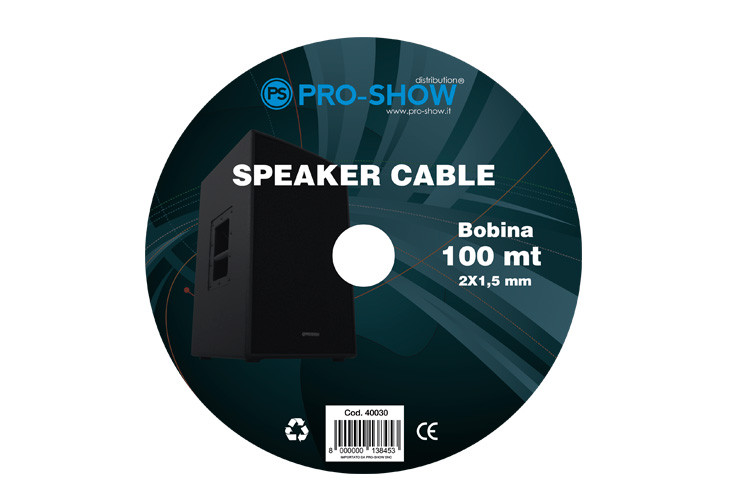 Pro-Show Bobina Cavo Speaker 100m 2X1.5 mm Nero