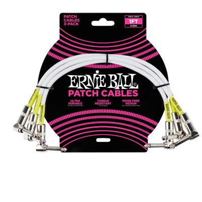 Ernie Ball Cavo Patch bianco angolato/angolato (30 cm.) - pack da 3