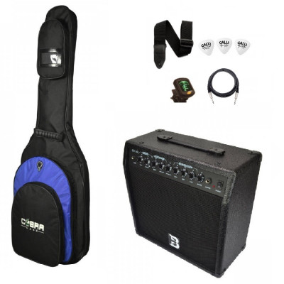 Rock Pack Pro- Set completo di accessori per chitarra elettrica. Include: amplificatore, custodia, plettri, accordatore, tracolla e cavo Jack